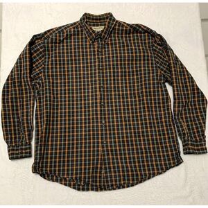 Eddie Bauer Orange Blue Plaid Button-Down Thick Shirt Mens Size XL
